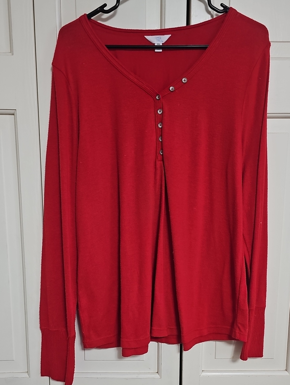Women’s Red Long-Sleeve Henley Top